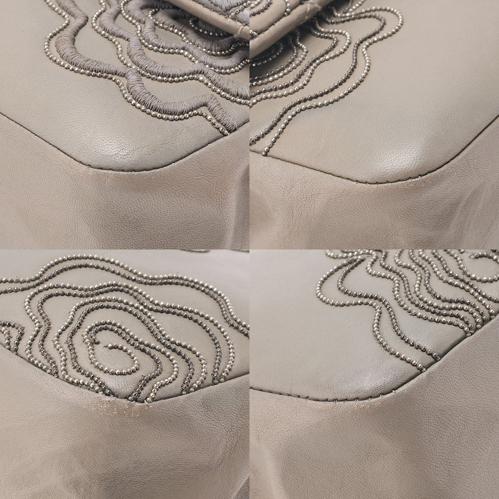 CHANEL Calfskin Follies Beads Embroidery Chain Shoulder Bag Gray Silver-Tone Hardware, Pre-Owned