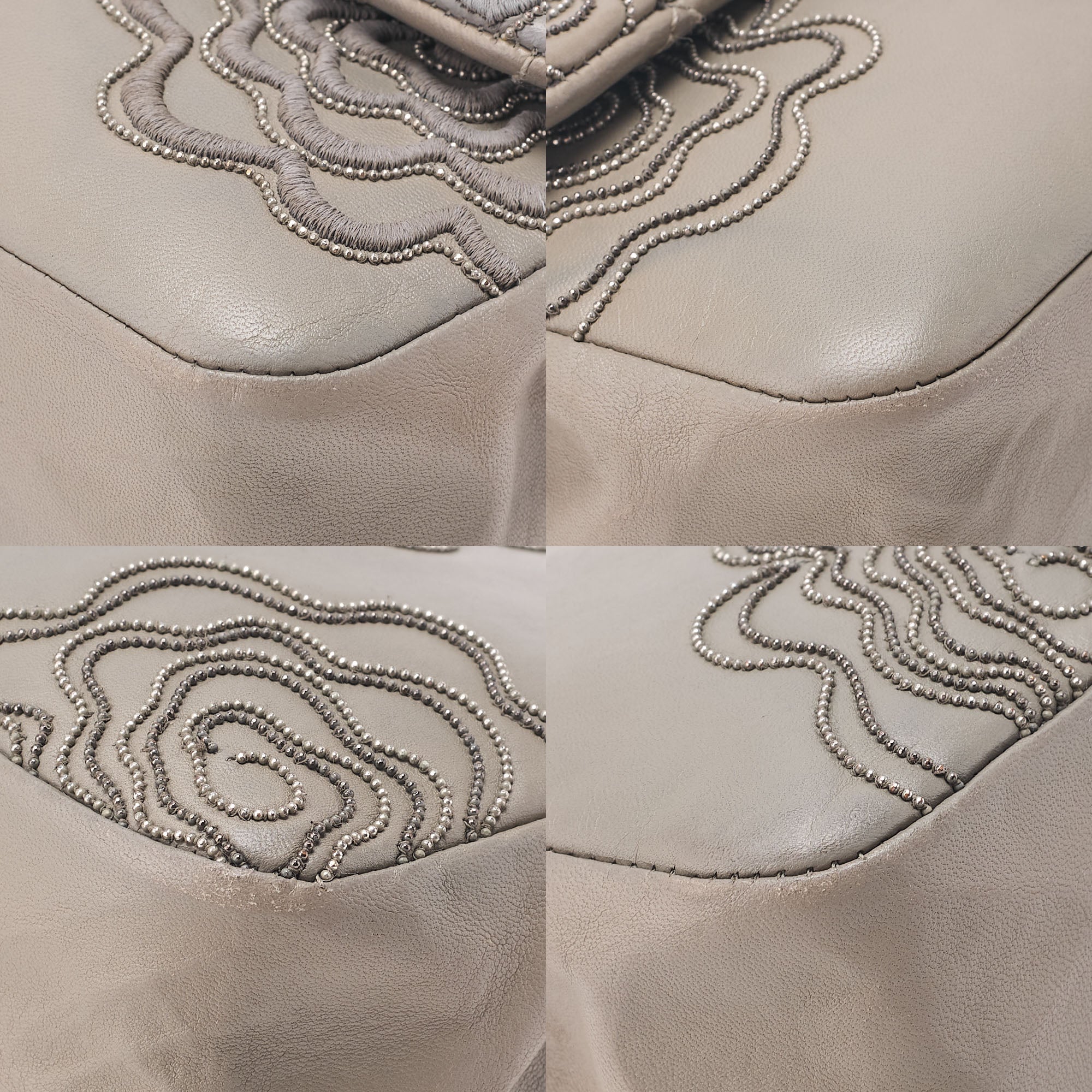CHANEL Calfskin Follies Beads Embroidery Chain Shoulder Bag Gray Silver-Tone Hardware, Pre-Owned