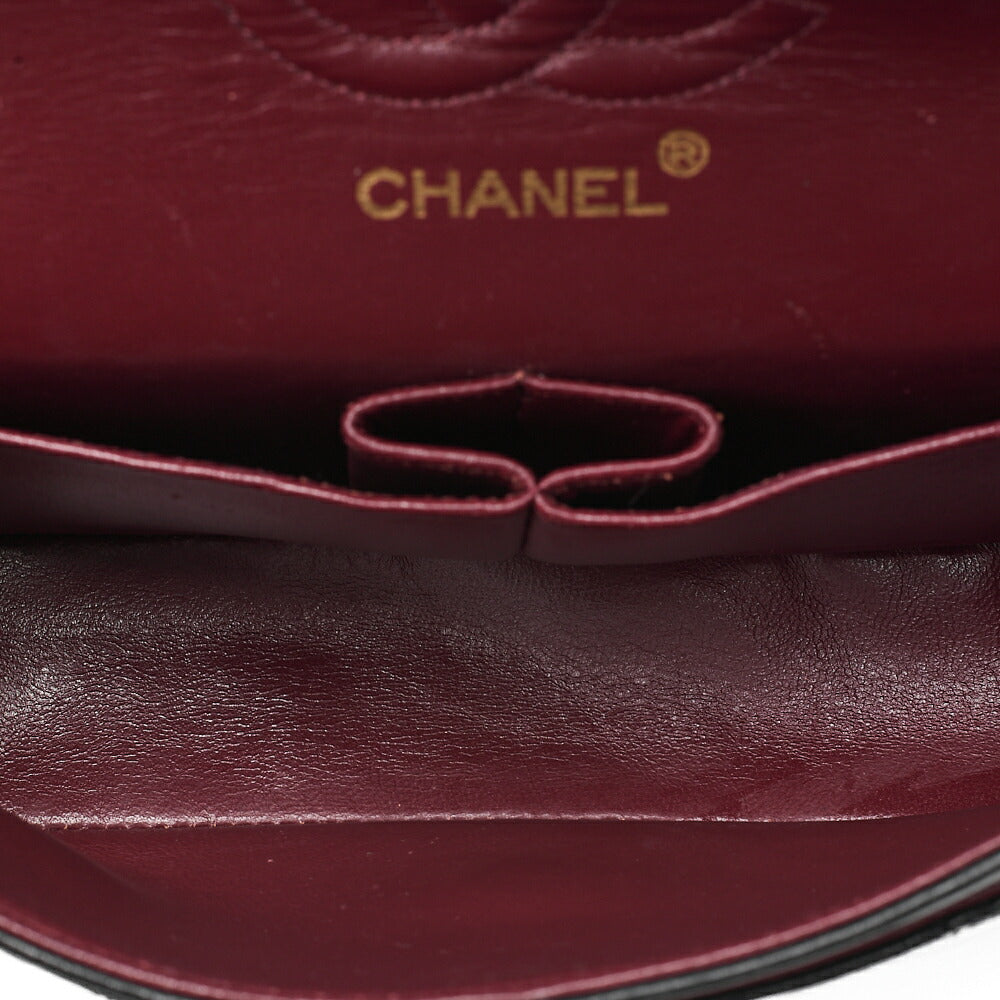 CHANEL Matelasse 23cm Double Flap Chain Shoulder Bag Lambskin Black Gold-Tone Hardware, Pre-Owned