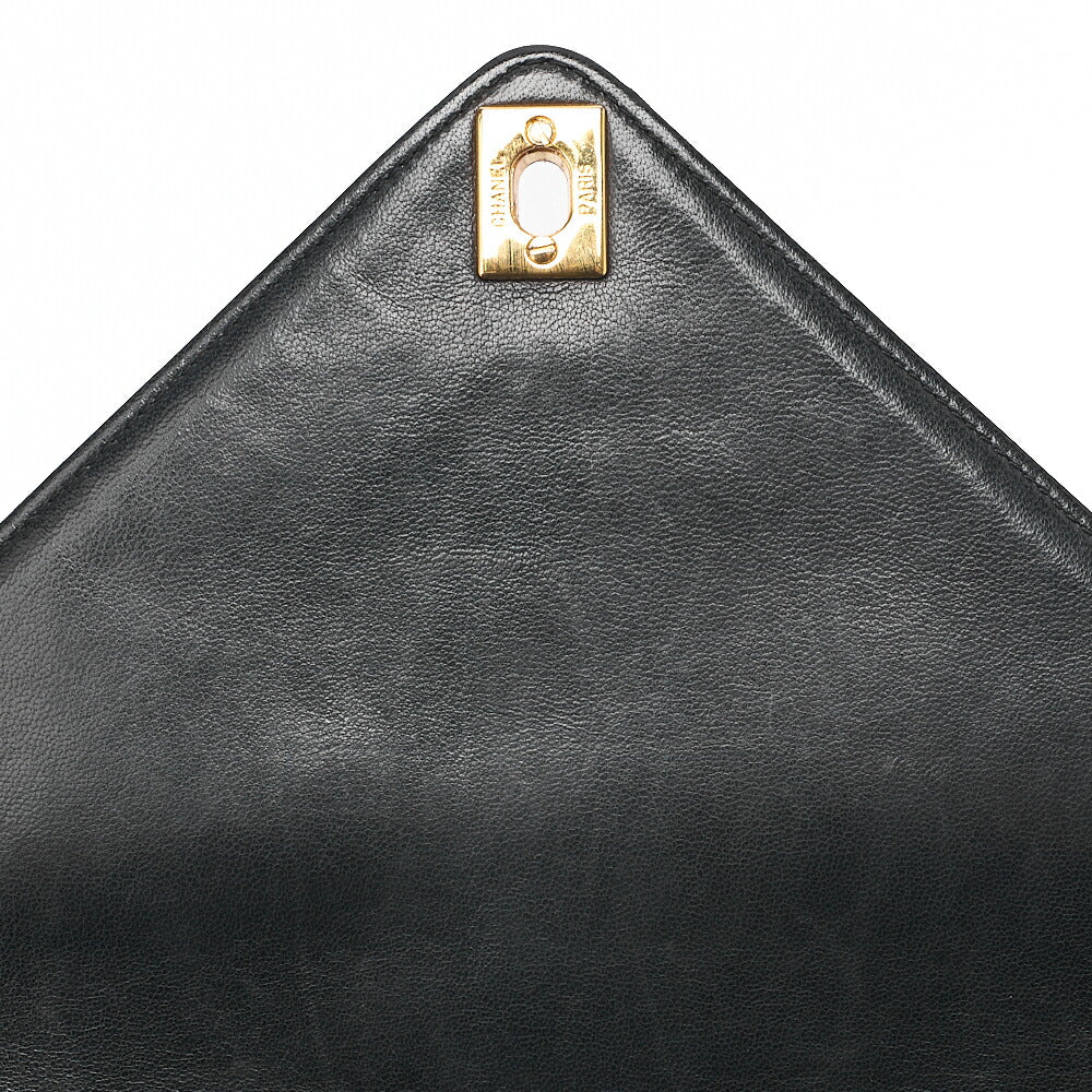 CHANEL Lambskin V-Stitch V-Flap Turn Lock Shoulder Bag Black Gold-Tone Hardware, Pre-Owned