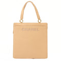 CHANEL Lambskin Logo Handbag Beige Gold-Tone Hardware, Pre-Owned