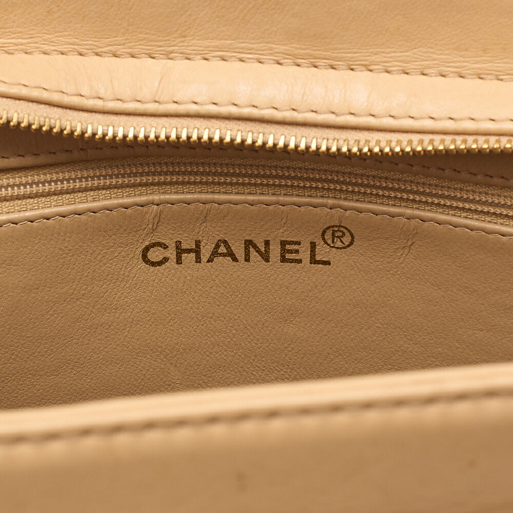 CHANEL Lambskin Logo Handbag Beige Gold-Tone Hardware, Pre-Owned