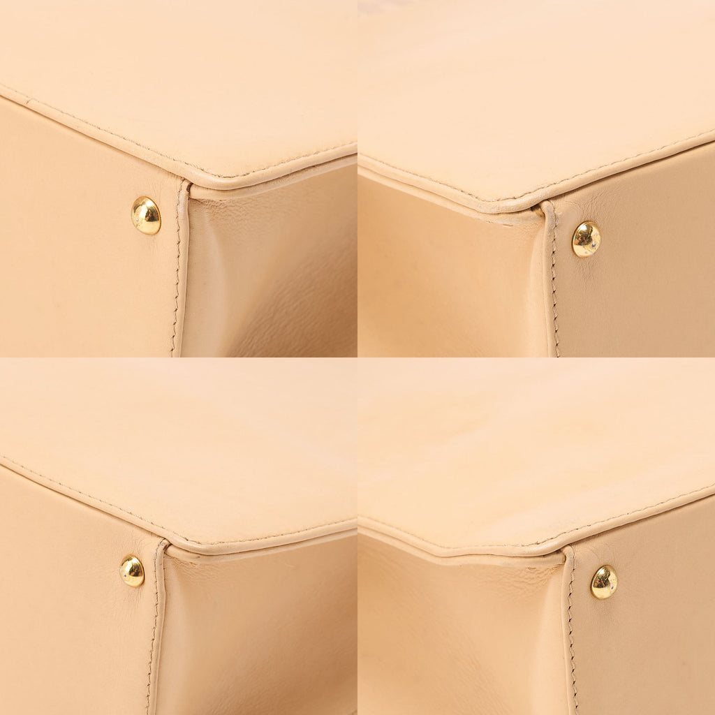 CHANEL Lambskin Logo Handbag Beige Gold-Tone Hardware, Pre-Owned