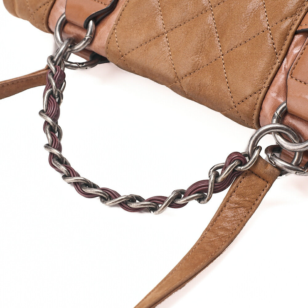 CHANEL Sparkle Leather Double Turn Lock 2-Way Chain Shoulder Brown Silver-Tone Hardware, Pre-Owned