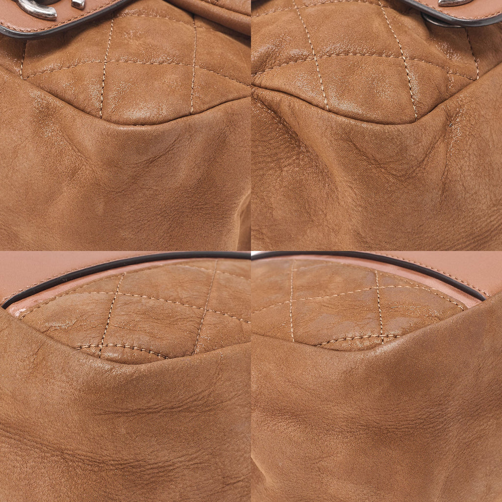 CHANEL Sparkle Leather Double Turn Lock 2-Way Chain Shoulder Brown Silver-Tone Hardware, Pre-Owned