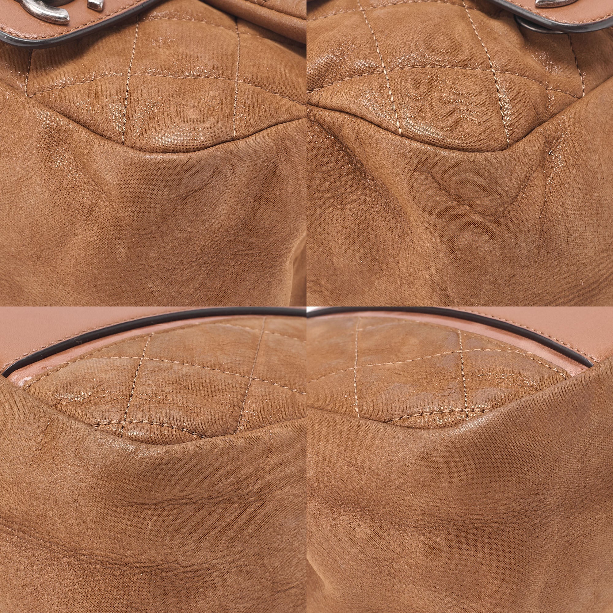 CHANEL Sparkle Leather Double Turn Lock 2-Way Chain Shoulder Brown Silver-Tone Hardware, Pre-Owned