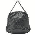 CHANEL Lambskin Punching Coco Mark Coco Charm Chain Handbag Black Silver-Tone Hardware, Pre-Owned