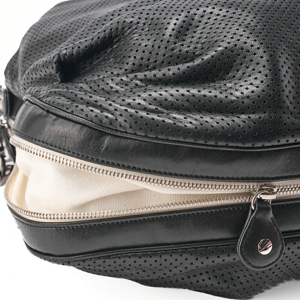 CHANEL Lambskin Punching Coco Mark Coco Charm Chain Handbag Black Silver-Tone Hardware, Pre-Owned