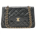 CHANEL Lambskin Matelasse Paris Limited Double Flap Chain Shoulder Bag Black Gold-Tone Hardware, Pre-Owned