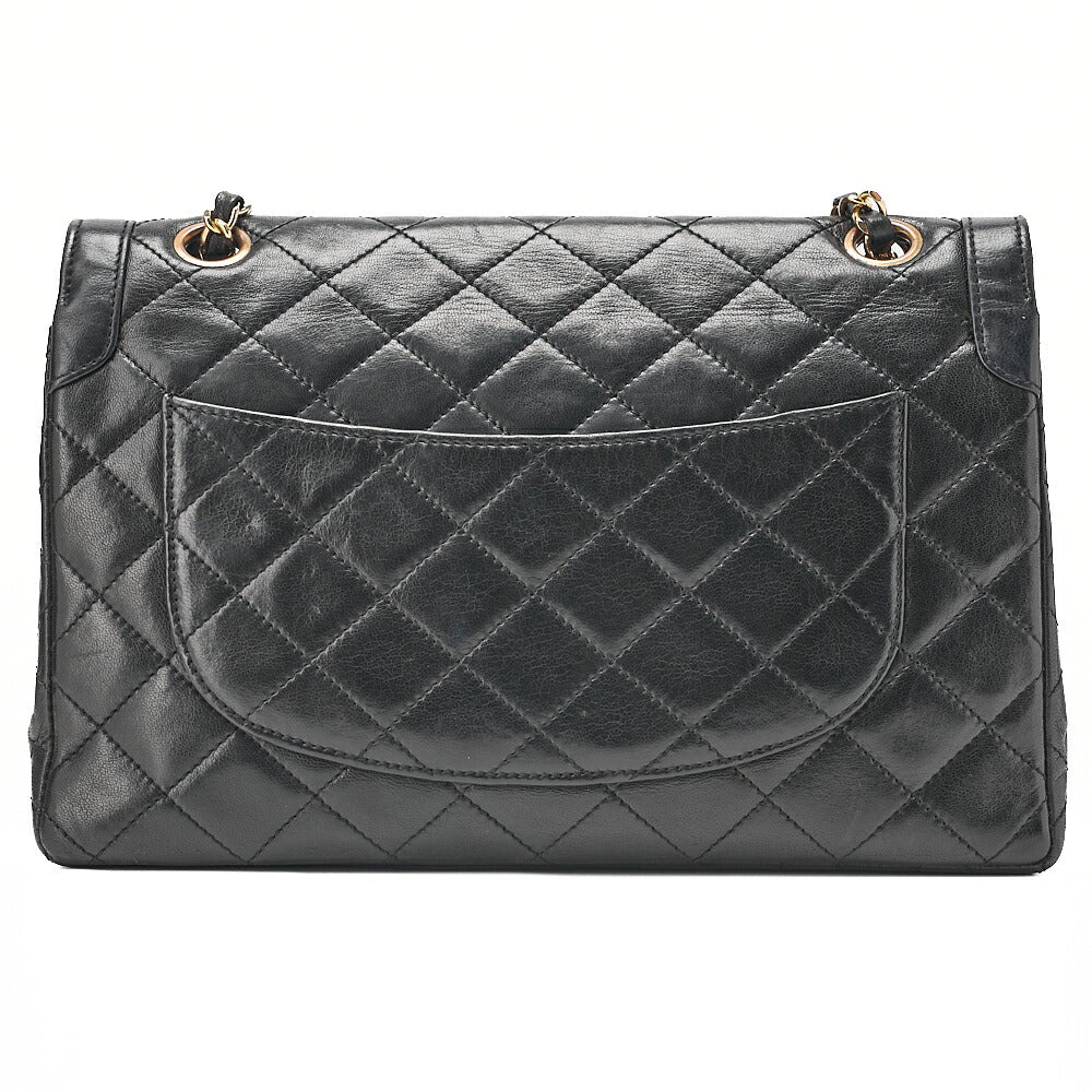 CHANEL Lambskin Matelasse Paris Limited Double Flap Chain Shoulder Bag Black Gold-Tone Hardware, Pre-Owned