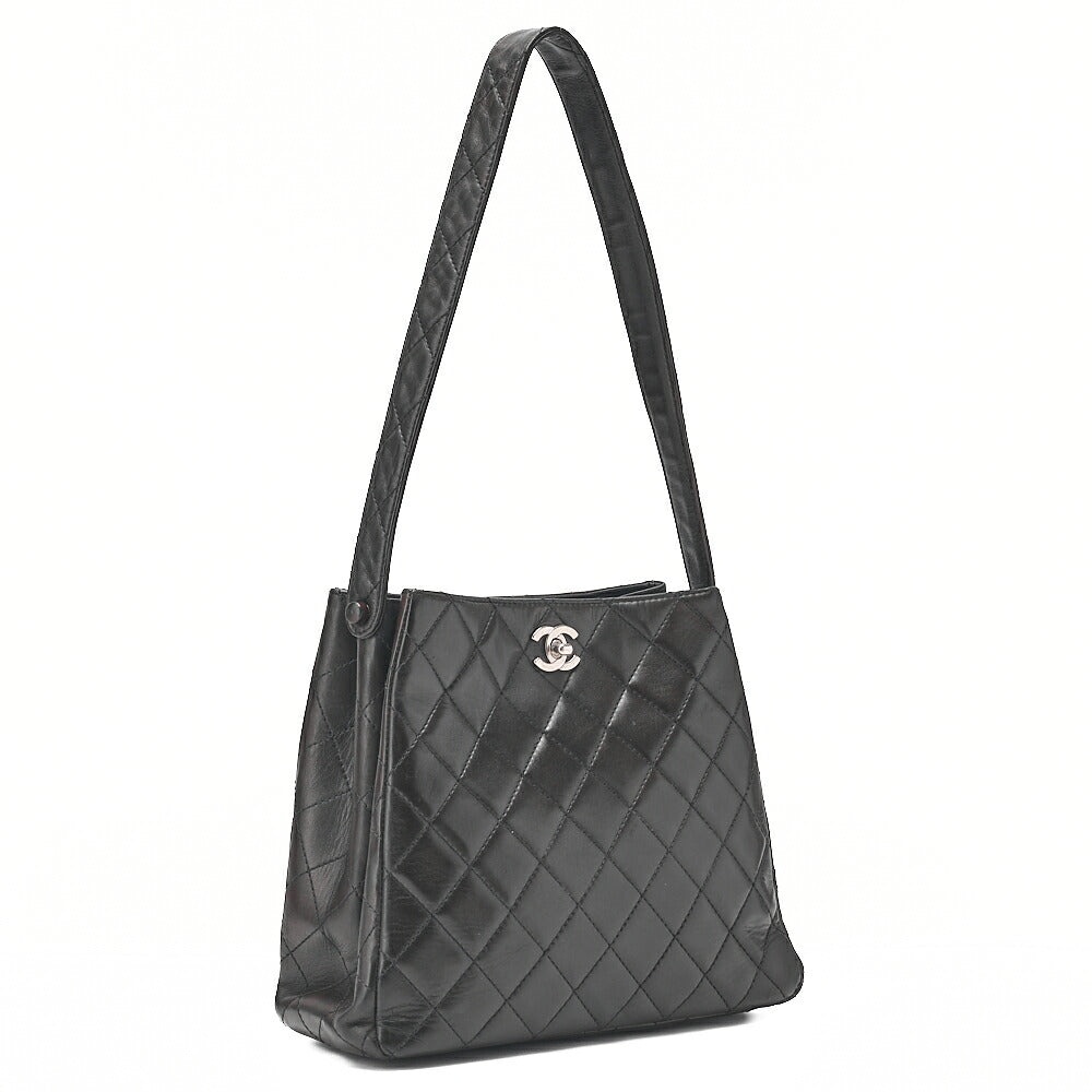 CHANEL Lambskin Matelasse Double Face One Shoulder Black Silver-Tone Hardware, Pre-Owned