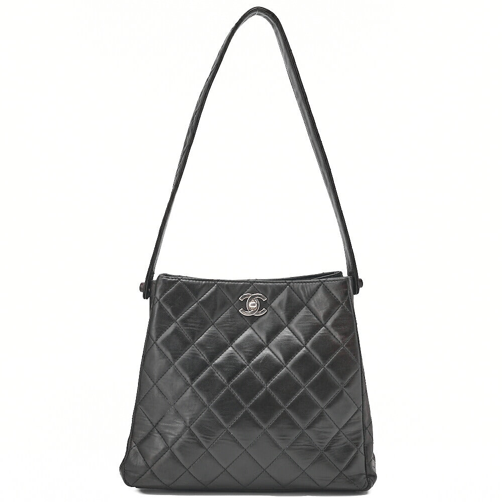CHANEL Lambskin Matelasse Double Face One Shoulder Black Silver-Tone Hardware, Pre-Owned