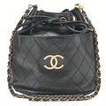 CHANEL Lambskin Matelasse Bicolore Drawstring Style Chain Shoulder Black Gold-Tone Hardware, Pre-Owned