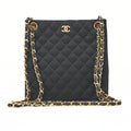 CHANEL Lambskin x Cotton Matelasse Coco Mark Double Chain Shoulder Bag Black Gold-Tone Hardware, Pre-Owned