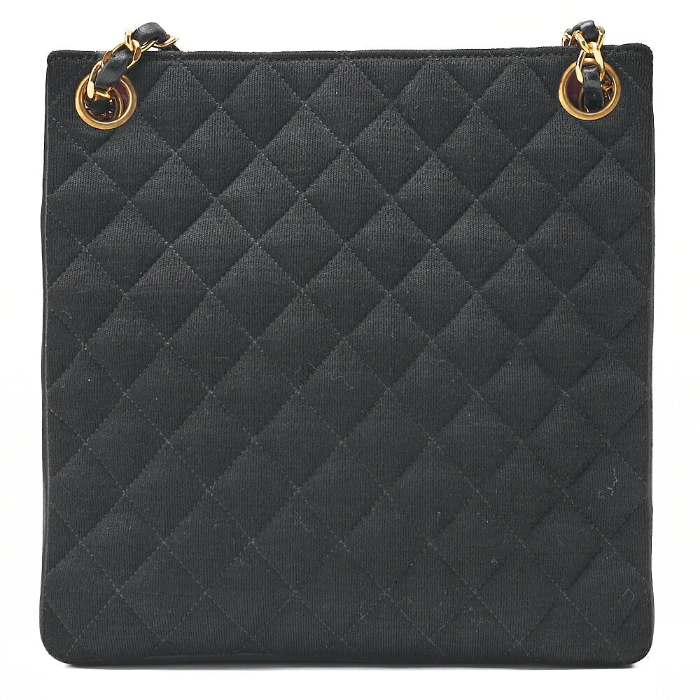 CHANEL Lambskin x Cotton Matelasse Coco Mark Double Chain Shoulder Bag Black Gold-Tone Hardware, Pre-Owned