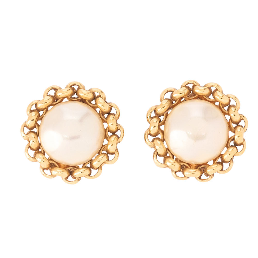 CHANEL Pearl Earrings GP x Faux Pearl Gold (Gold Plating) Gold-Tone Hardware, Pre-Owned