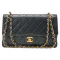 CHANEL Lambskin Matelasse Straight Flap Tang Lock Double Flap Chain Shoulder Bag Black Gold-Tone Hardware, Pre-Owned