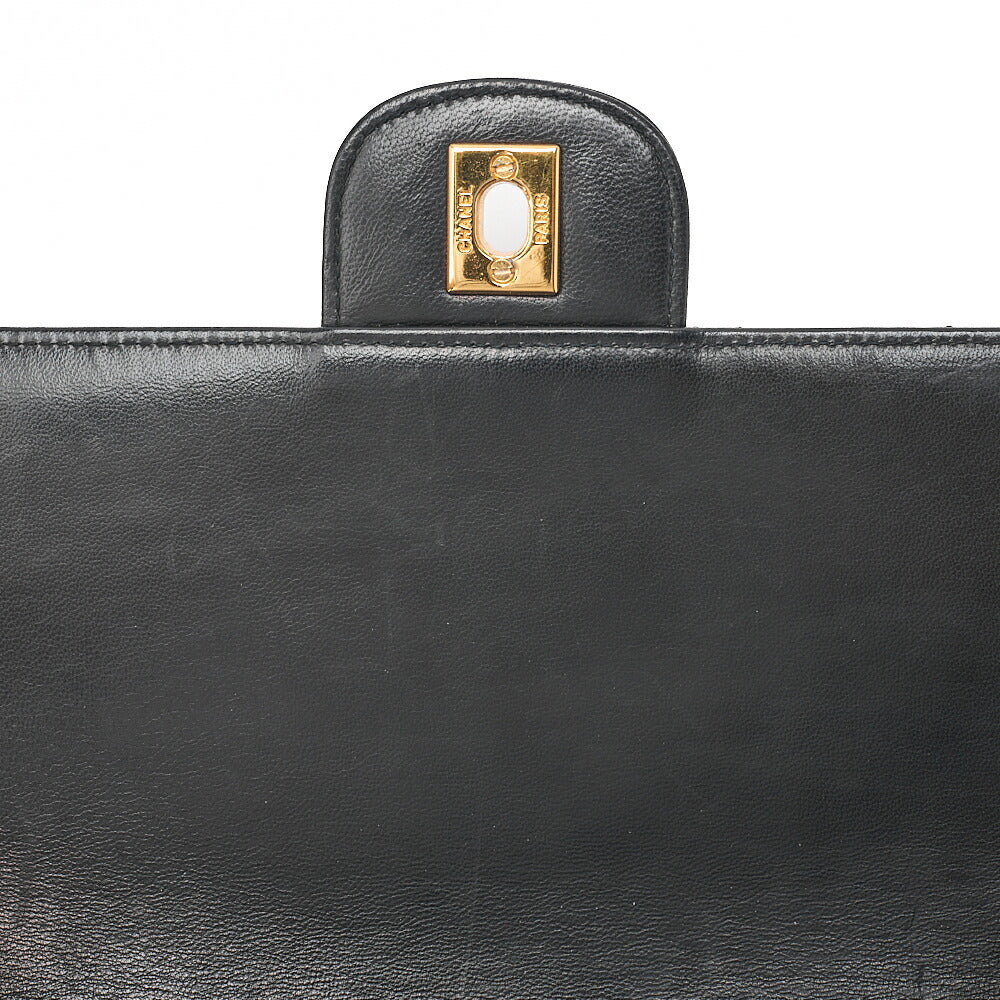 CHANEL Lambskin Matelasse Straight Flap Tang Lock Double Flap Chain Shoulder Bag Black Gold-Tone Hardware, Pre-Owned