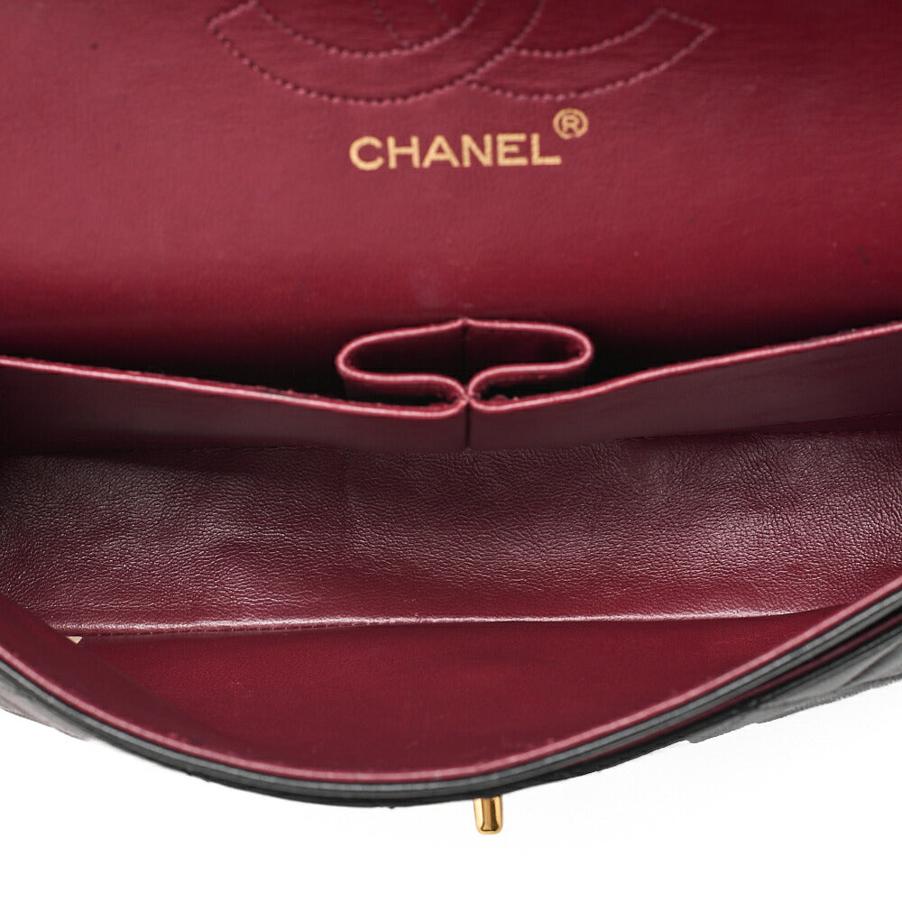 CHANEL Lambskin Matelasse Straight Flap Tang Lock Double Flap Chain Shoulder Bag Black Gold-Tone Hardware, Pre-Owned