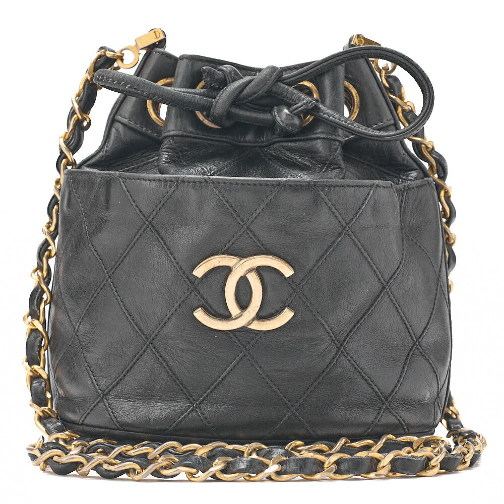 CHANEL Lambskin Matelasse Bicolole Drawstring Chain Shoulder Black Gold-Tone Hardware, Pre-Owned
