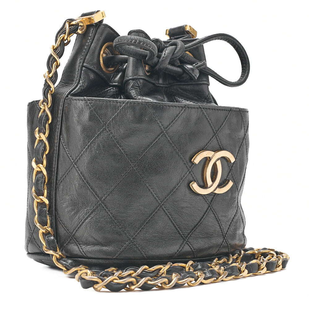 CHANEL Lambskin Matelasse Bicolole Drawstring Chain Shoulder Black Gold-Tone Hardware, Pre-Owned