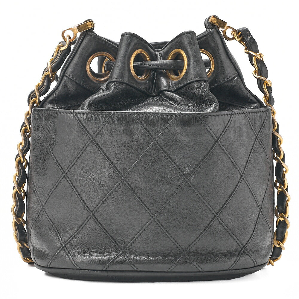CHANEL Lambskin Matelasse Bicolole Drawstring Chain Shoulder Black Gold-Tone Hardware, Pre-Owned