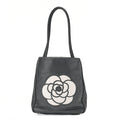 CHANEL Camellia Line Tote Bag Lambskin Black x White Gold-Tone Hardware, Pre-Owned
