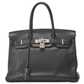 HERMES Birkin 30 Handbag Taryon Black Silver-Tone Hardware, Pre-Owned