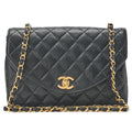 CHANEL Lambskin Matelasse Round Flap Chain Shoulder Black Gold-Tone Hardware, Pre-Owned