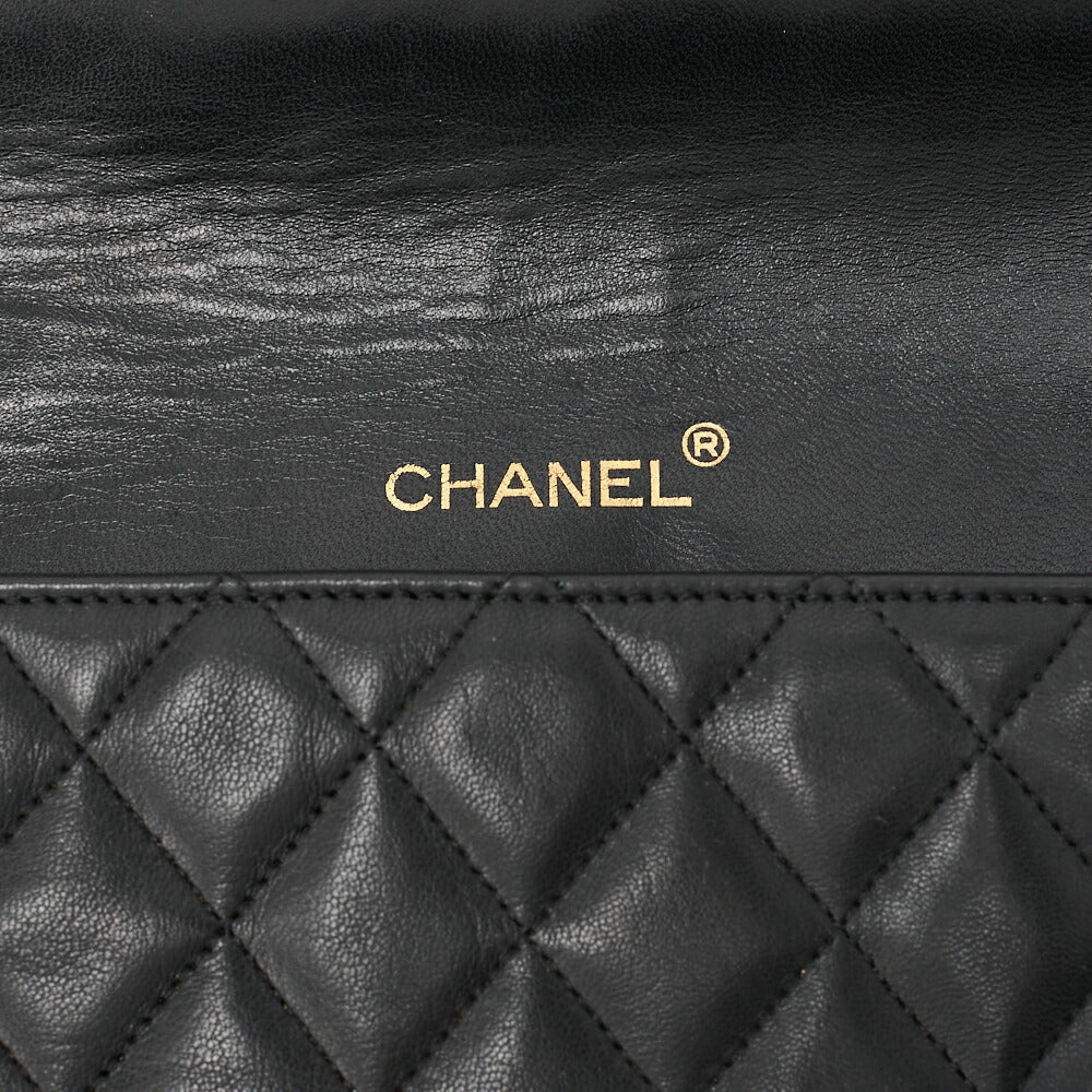 CHANEL Lambskin Matelasse Round Flap Chain Shoulder Black Gold-Tone Hardware, Pre-Owned
