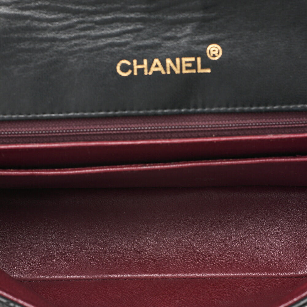 CHANEL Lambskin Matelasse Round Flap Chain Shoulder Black Gold-Tone Hardware, Pre-Owned