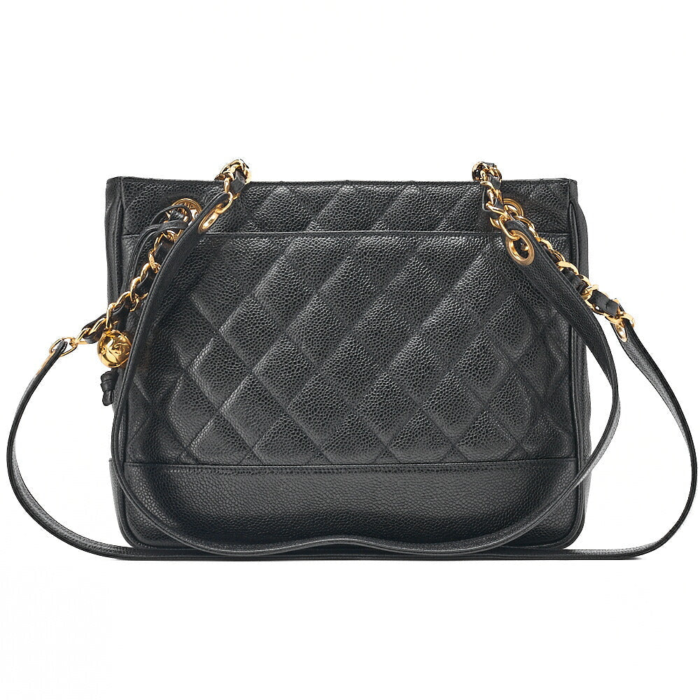 CHANEL Matelasse Chain Shoulder with Ball Charm Caviar Skin Black Gold-Tone Hardware, Pre-Owned