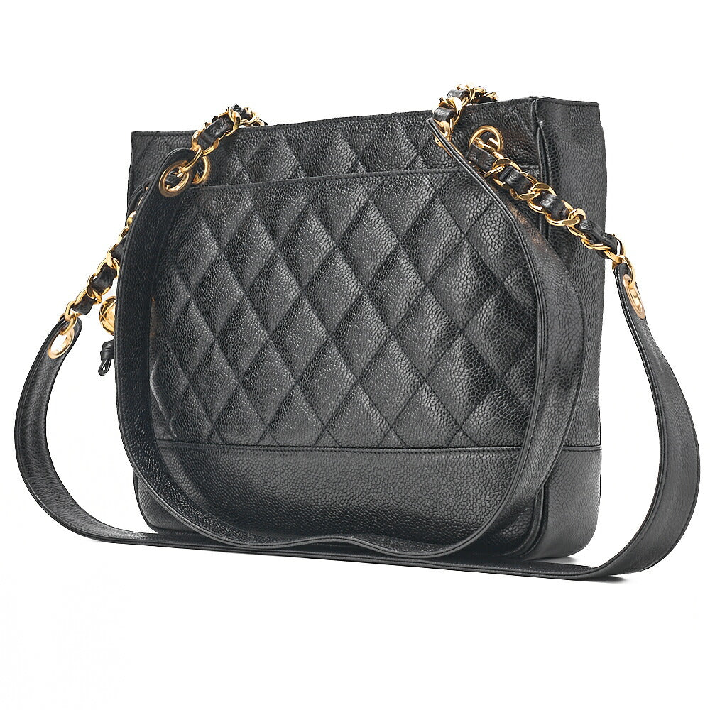 CHANEL Matelasse Chain Shoulder with Ball Charm Caviar Skin Black Gold-Tone Hardware, Pre-Owned