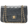 CHANEL Lambskin Matelasse 25cm Double Flap Chain Shoulder Black Gold-Tone Hardware, Pre-Owned