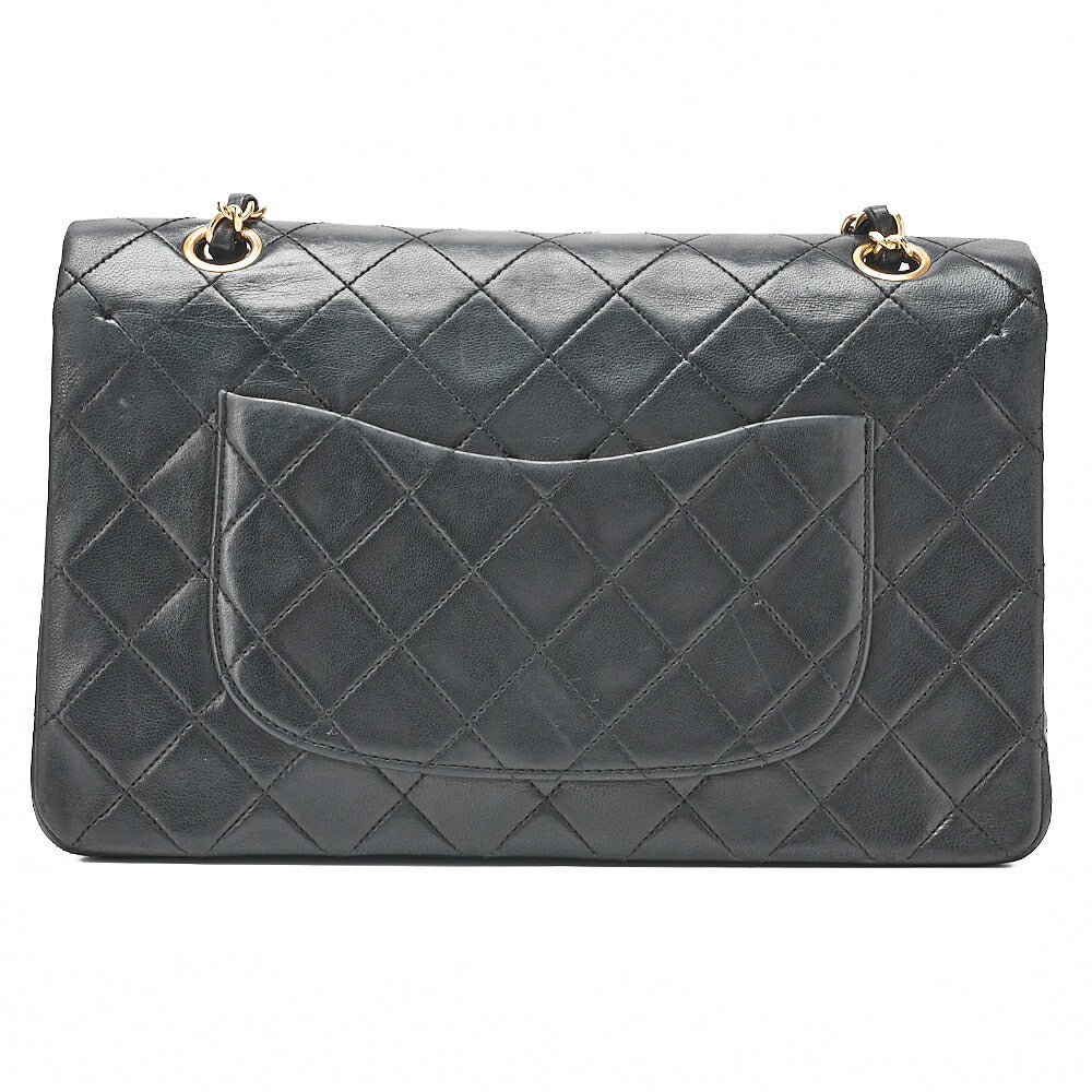 CHANEL Lambskin Matelasse 25cm Double Flap Chain Shoulder Black Gold-Tone Hardware, Pre-Owned
