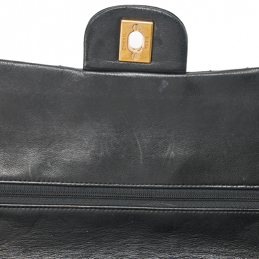 CHANEL Lambskin Matelasse 25cm Double Flap Chain Shoulder Black Gold-Tone Hardware, Pre-Owned