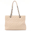 CHANEL Matelasse GST Chain Tote Bag Caviskin Beige Silver-Tone Hardware, Pre-Owned