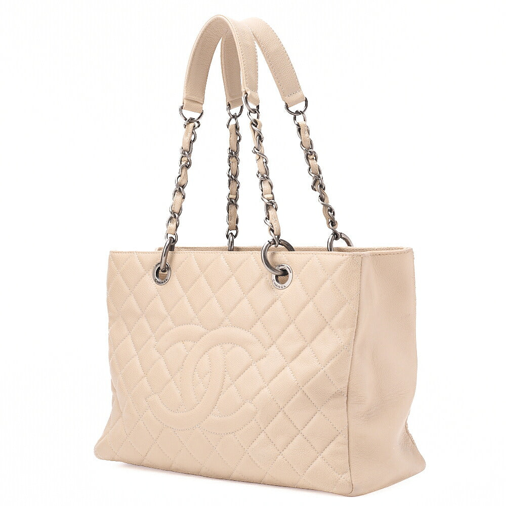 CHANEL Matelasse GST Chain Tote Bag Caviskin Beige Silver-Tone Hardware, Pre-Owned