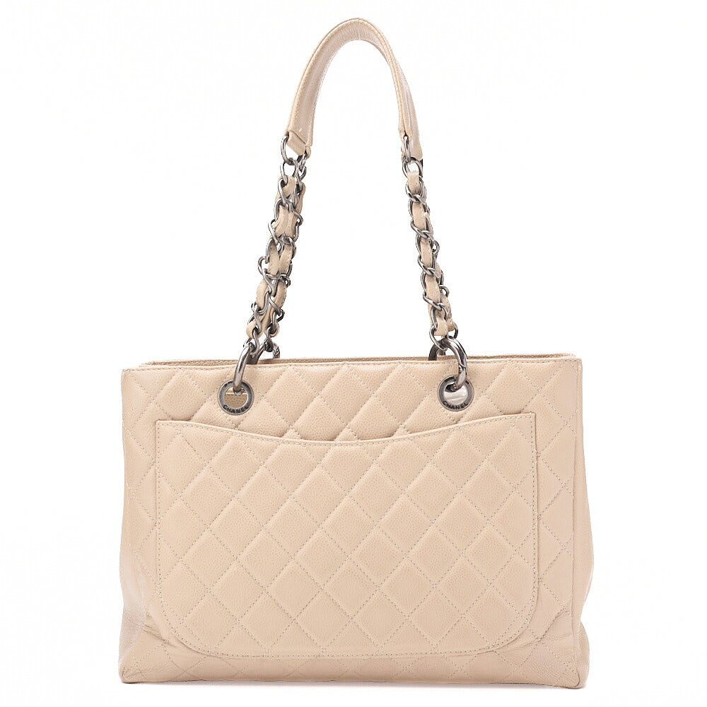 CHANEL Matelasse GST Chain Tote Bag Caviskin Beige Silver-Tone Hardware, Pre-Owned