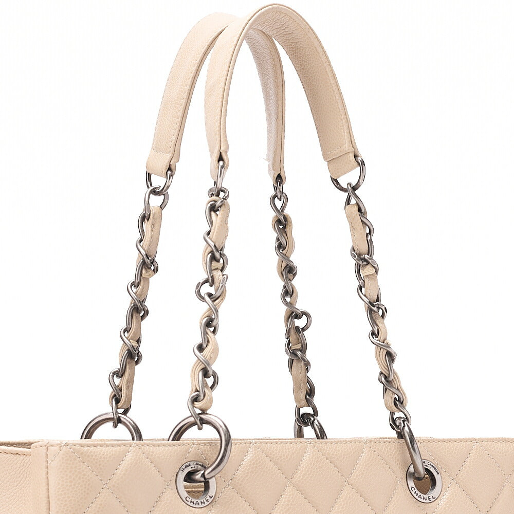 CHANEL Matelasse GST Chain Tote Bag Caviskin Beige Silver-Tone Hardware, Pre-Owned
