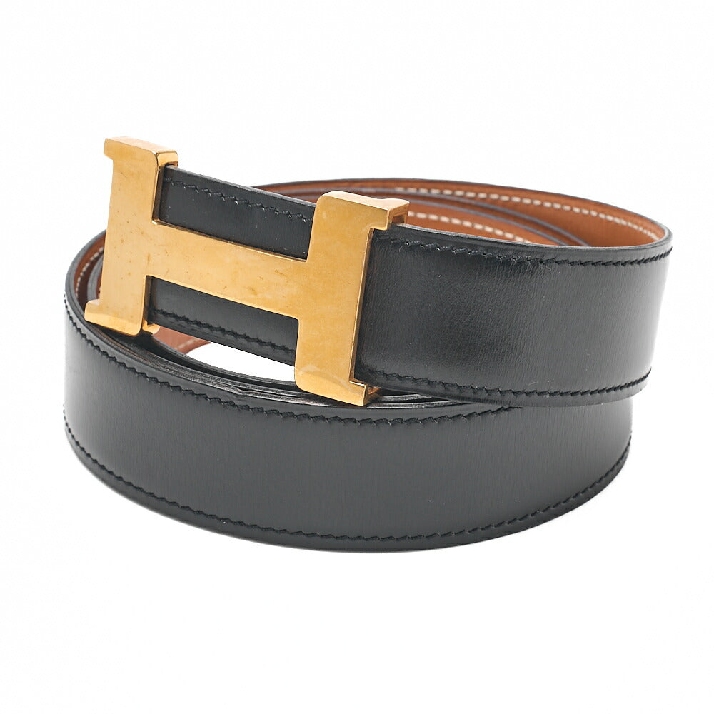 HERMES Constance H Belt 95 Black x Gold (Finish Hardware) Gold-Tone Hardware, Pre-Owned
