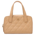 CHANEL Coco Mark Wild Stitch Handbag Calf Leather Beige Gold-Tone Hardware, Pre-Owned