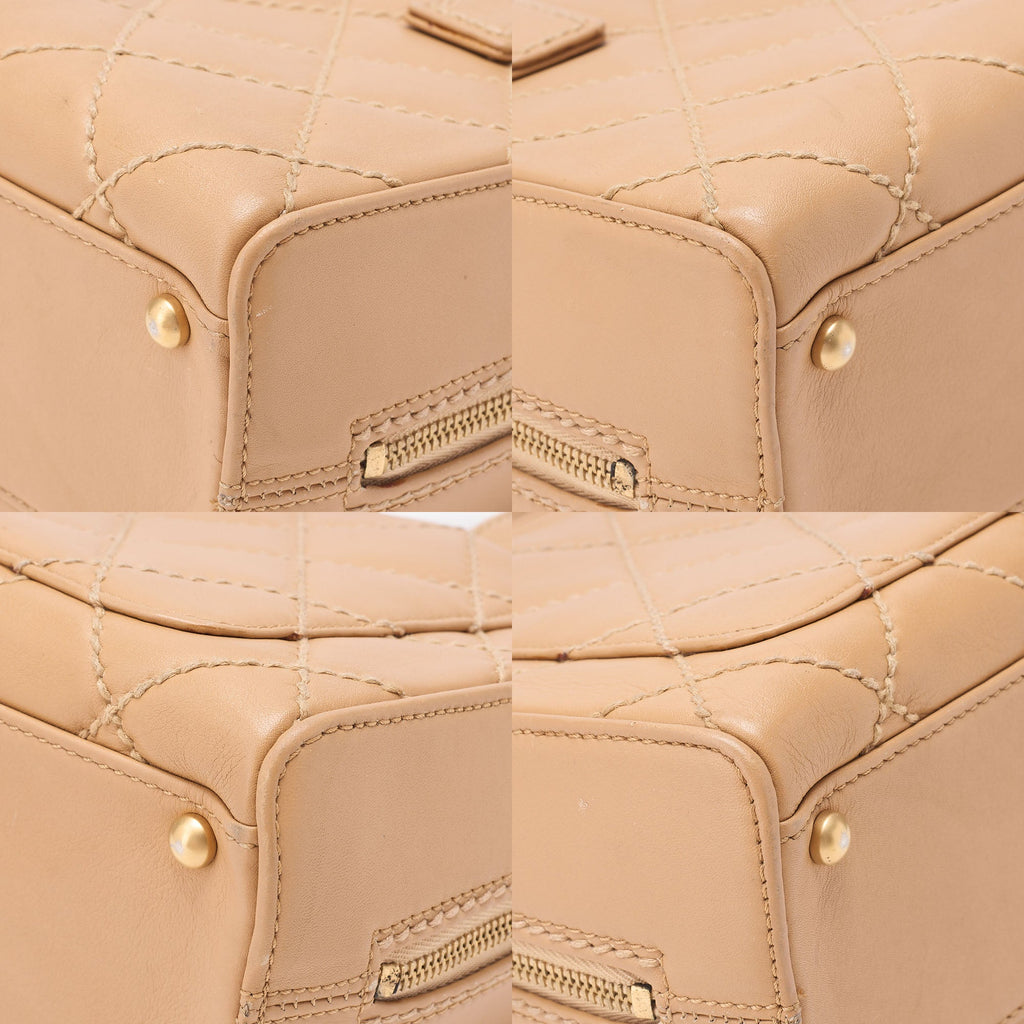 CHANEL Coco Mark Wild Stitch Handbag Calf Leather Beige Gold-Tone Hardware, Pre-Owned