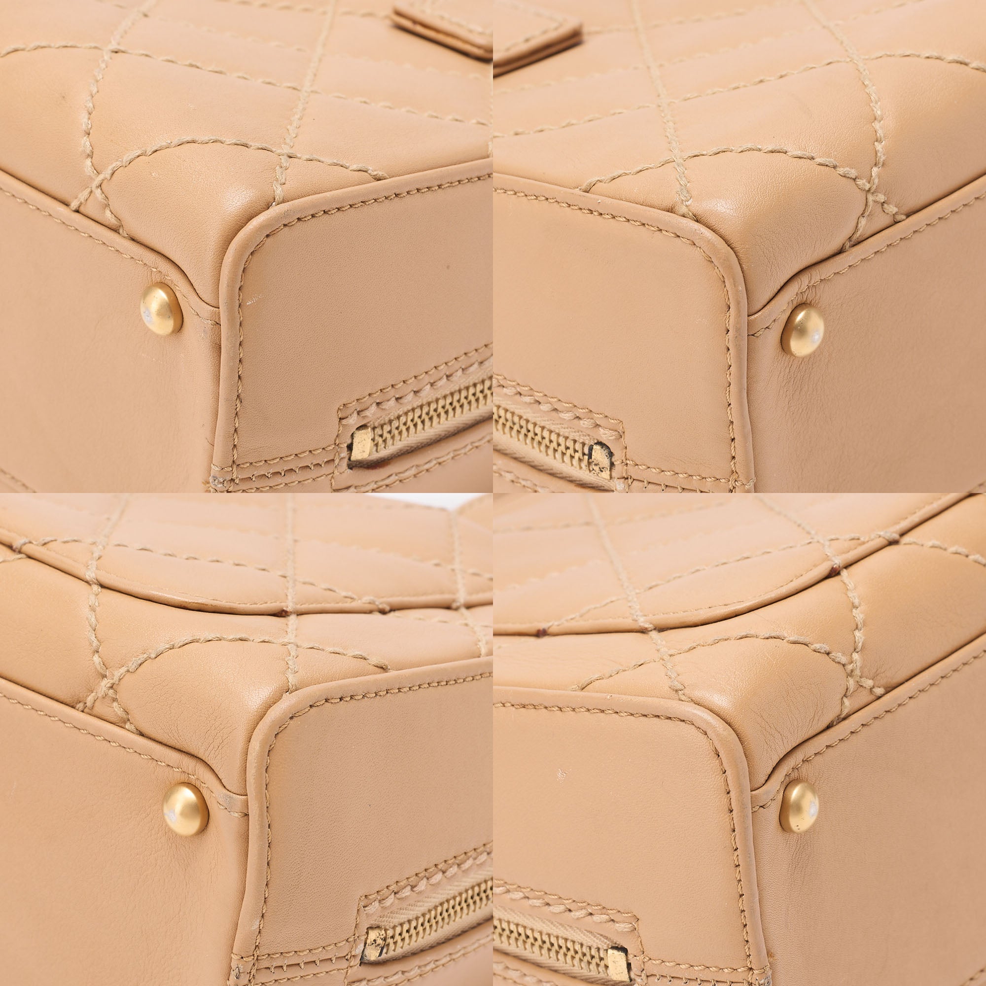 CHANEL Coco Mark Wild Stitch Handbag Calf Leather Beige Gold-Tone Hardware, Pre-Owned