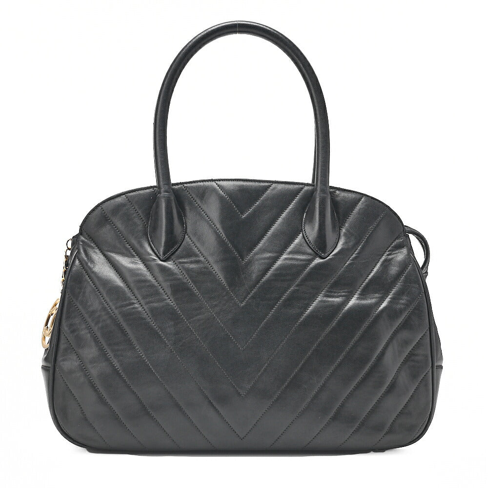 CHANEL Lambskin V-Stitch with Circle Charm Handbag Black Gold-Tone Hardware, Pre-Owned