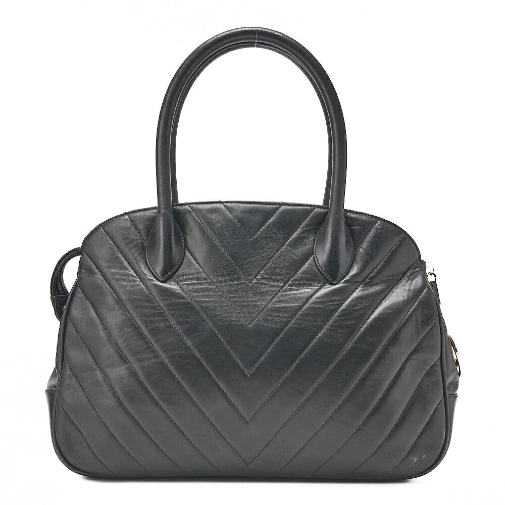CHANEL Lambskin V-Stitch with Circle Charm Handbag Black Gold-Tone Hardware, Pre-Owned