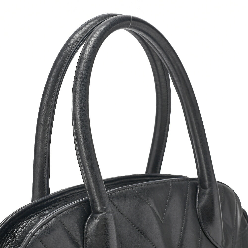 CHANEL Lambskin V-Stitch with Circle Charm Handbag Black Gold-Tone Hardware, Pre-Owned