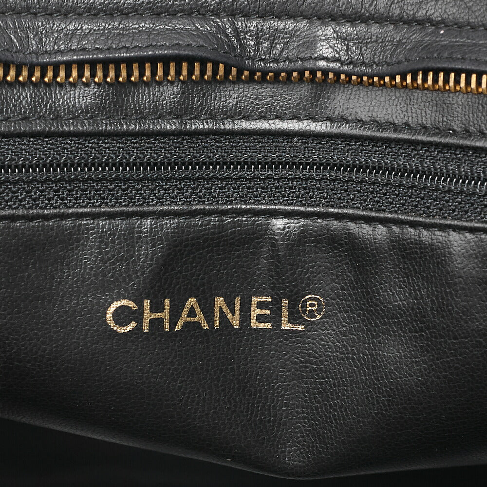 CHANEL Lambskin V-Stitch with Circle Charm Handbag Black Gold-Tone Hardware, Pre-Owned
