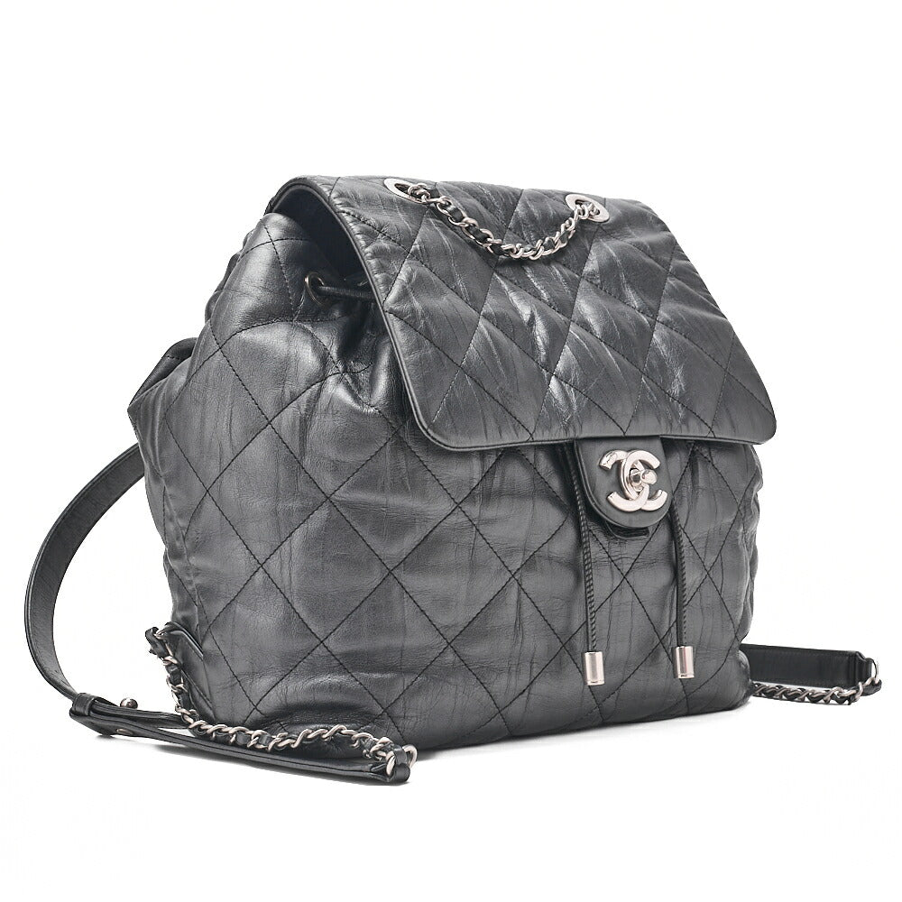 CHANEL Calfskin Matelasse Chain Backpack Metal Gray Silver-Tone Hardware, Pre-Owned