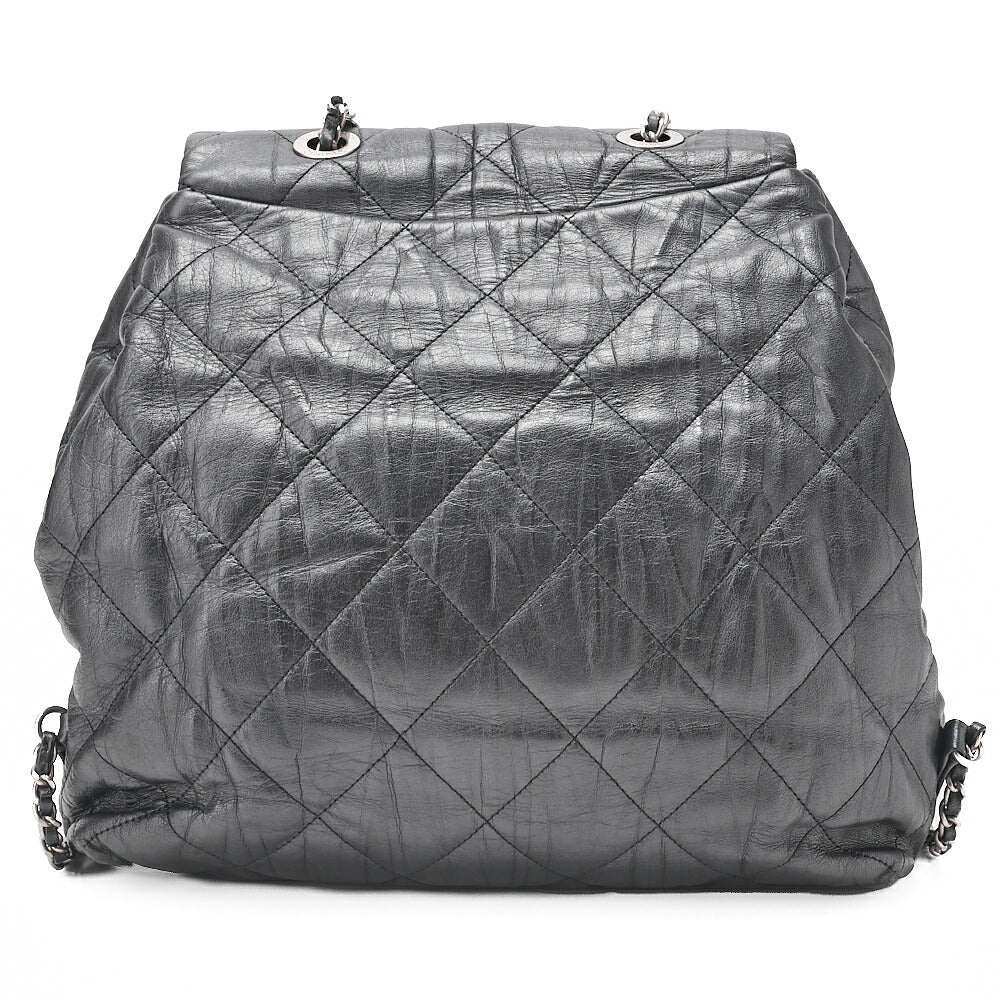 CHANEL Calfskin Matelasse Chain Backpack Metal Gray Silver-Tone Hardware, Pre-Owned